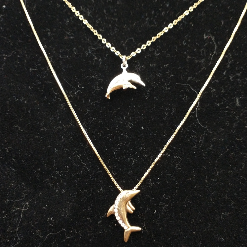 Vermeil Sterling Silver Dolphin Stackable Necklace - image 2